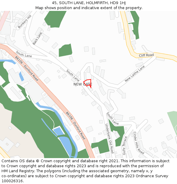 45, SOUTH LANE, HOLMFIRTH, HD9 1HJ: Location map and indicative extent of plot