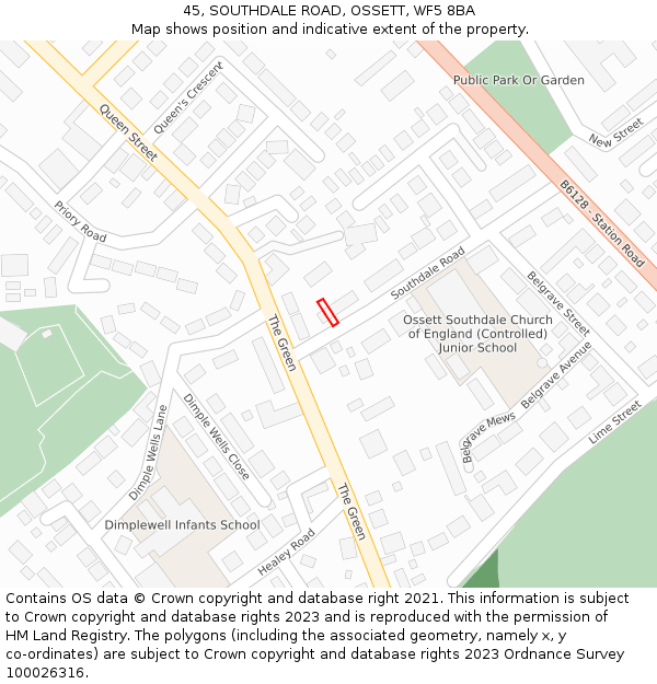 45, SOUTHDALE ROAD, OSSETT, WF5 8BA: Location map and indicative extent of plot
