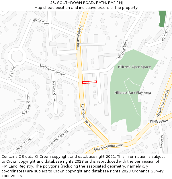 45, SOUTHDOWN ROAD, BATH, BA2 1HJ: Location map and indicative extent of plot