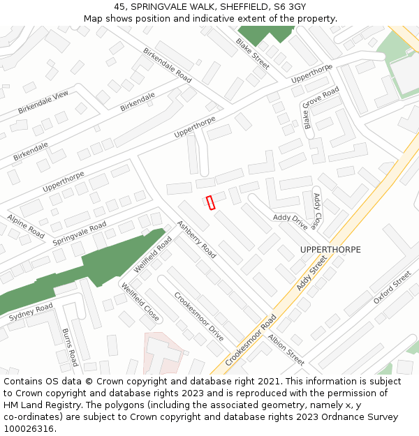 45, SPRINGVALE WALK, SHEFFIELD, S6 3GY: Location map and indicative extent of plot