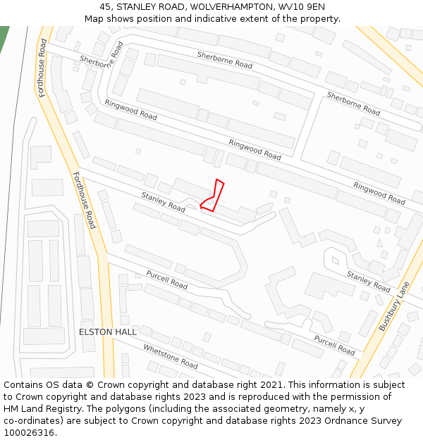 45, STANLEY ROAD, WOLVERHAMPTON, WV10 9EN: Location map and indicative extent of plot