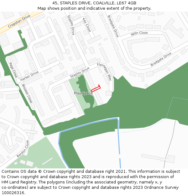 45, STAPLES DRIVE, COALVILLE, LE67 4GB: Location map and indicative extent of plot