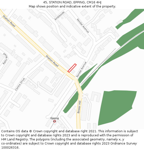 45, STATION ROAD, EPPING, CM16 4HJ: Location map and indicative extent of plot