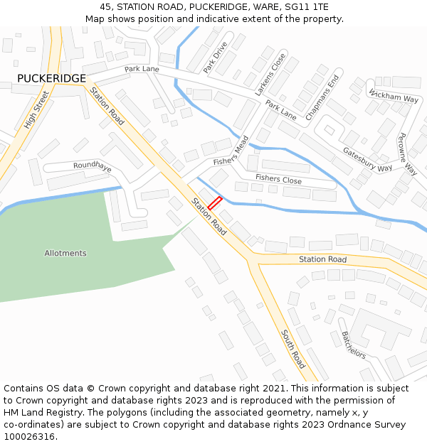 45, STATION ROAD, PUCKERIDGE, WARE, SG11 1TE: Location map and indicative extent of plot