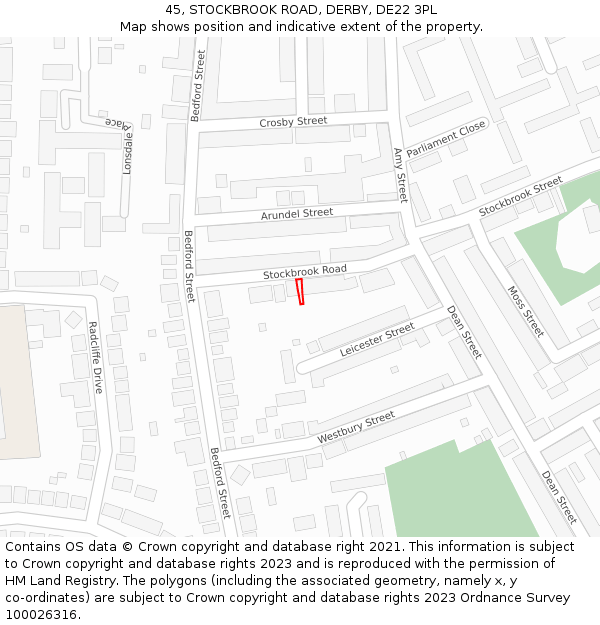 45, STOCKBROOK ROAD, DERBY, DE22 3PL: Location map and indicative extent of plot