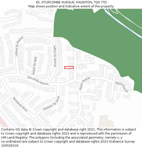 45, STURCOMBE AVENUE, PAIGNTON, TQ4 7TD: Location map and indicative extent of plot