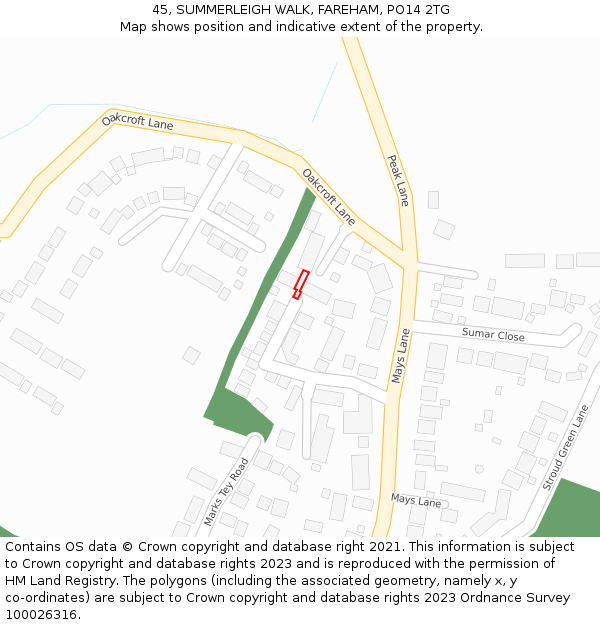 45, SUMMERLEIGH WALK, FAREHAM, PO14 2TG: Location map and indicative extent of plot