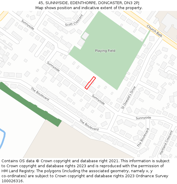 45, SUNNYSIDE, EDENTHORPE, DONCASTER, DN3 2PJ: Location map and indicative extent of plot