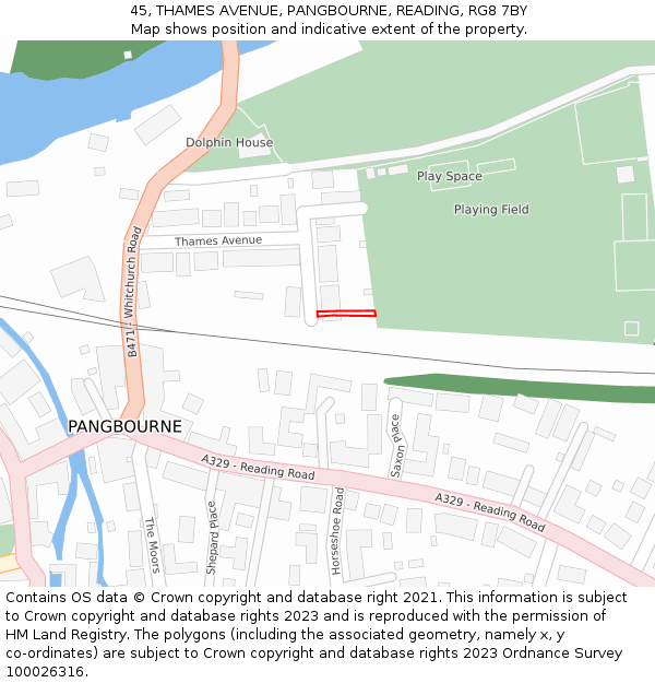 45, THAMES AVENUE, PANGBOURNE, READING, RG8 7BY: Location map and indicative extent of plot