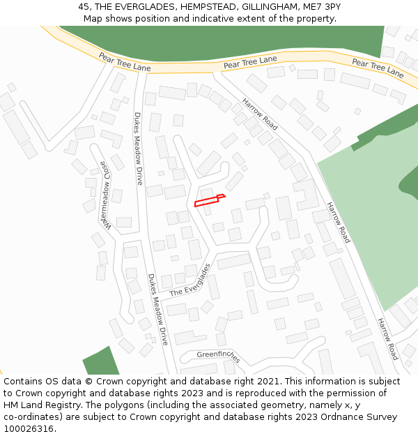45, THE EVERGLADES, HEMPSTEAD, GILLINGHAM, ME7 3PY: Location map and indicative extent of plot