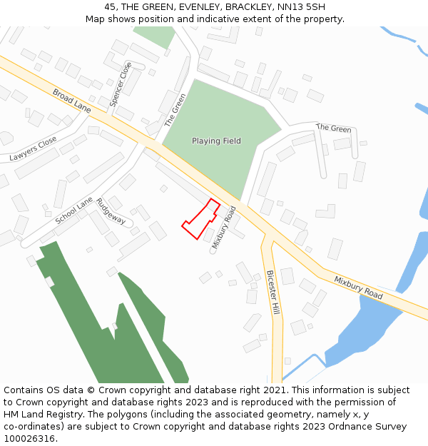 45, THE GREEN, EVENLEY, BRACKLEY, NN13 5SH: Location map and indicative extent of plot