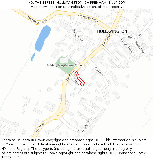 45, THE STREET, HULLAVINGTON, CHIPPENHAM, SN14 6DP: Location map and indicative extent of plot