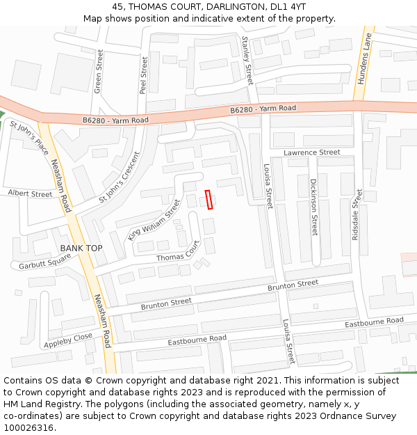45, THOMAS COURT, DARLINGTON, DL1 4YT: Location map and indicative extent of plot