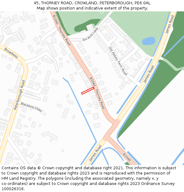 45, THORNEY ROAD, CROWLAND, PETERBOROUGH, PE6 0AL: Location map and indicative extent of plot