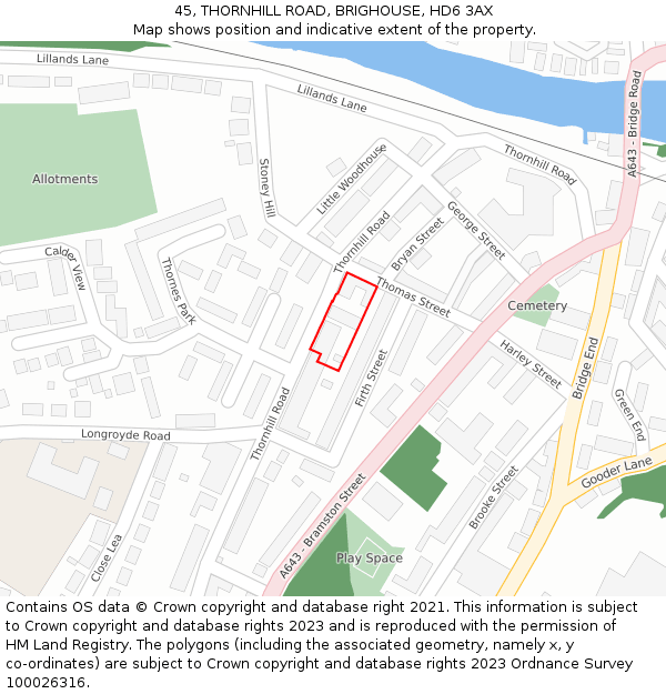 45, THORNHILL ROAD, BRIGHOUSE, HD6 3AX: Location map and indicative extent of plot