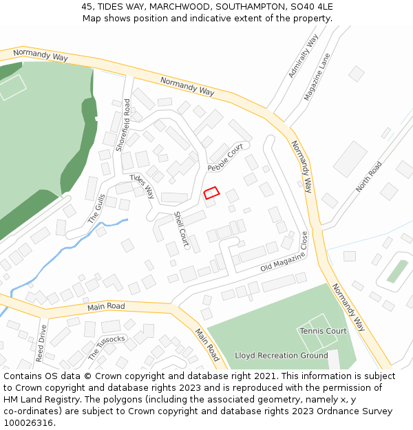 45, TIDES WAY, MARCHWOOD, SOUTHAMPTON, SO40 4LE: Location map and indicative extent of plot