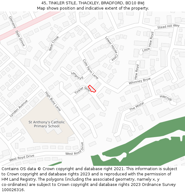 45, TINKLER STILE, THACKLEY, BRADFORD, BD10 8WJ: Location map and indicative extent of plot