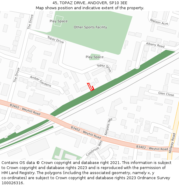 45, TOPAZ DRIVE, ANDOVER, SP10 3EE: Location map and indicative extent of plot