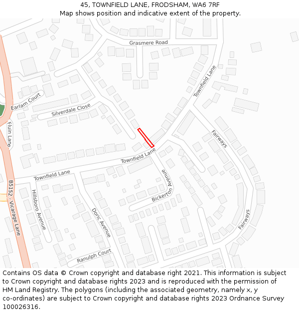 45, TOWNFIELD LANE, FRODSHAM, WA6 7RF: Location map and indicative extent of plot