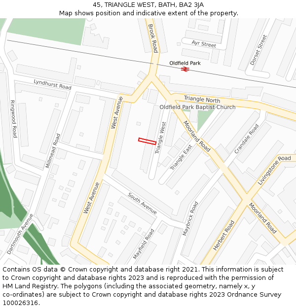 45, TRIANGLE WEST, BATH, BA2 3JA: Location map and indicative extent of plot