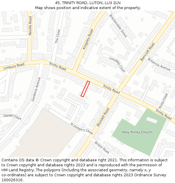 45, TRINITY ROAD, LUTON, LU3 2LN: Location map and indicative extent of plot