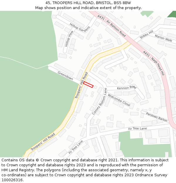 45, TROOPERS HILL ROAD, BRISTOL, BS5 8BW: Location map and indicative extent of plot