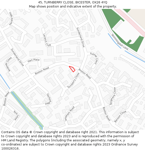 45, TURNBERRY CLOSE, BICESTER, OX26 4YQ: Location map and indicative extent of plot