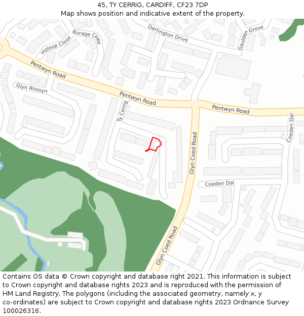 45, TY CERRIG, CARDIFF, CF23 7DP: Location map and indicative extent of plot