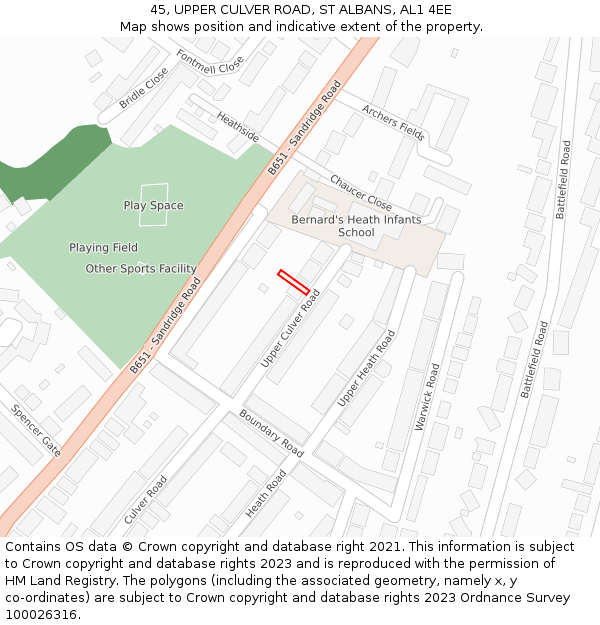 45, UPPER CULVER ROAD, ST ALBANS, AL1 4EE: Location map and indicative extent of plot