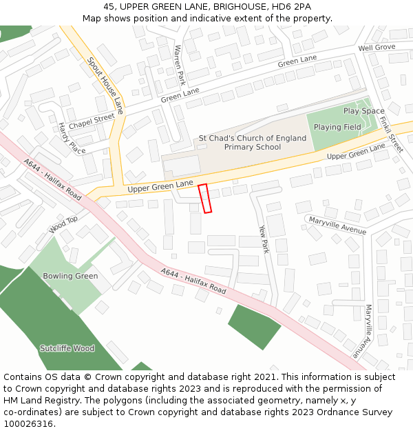 45, UPPER GREEN LANE, BRIGHOUSE, HD6 2PA: Location map and indicative extent of plot