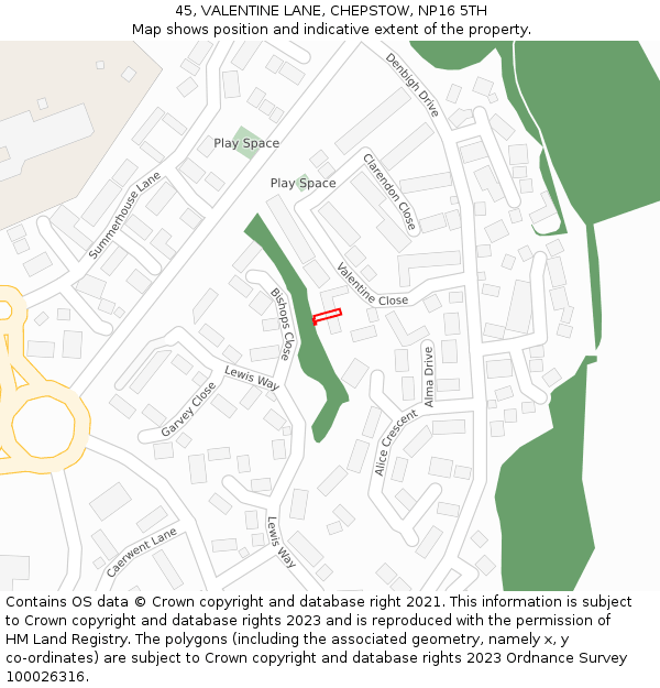 45, VALENTINE LANE, CHEPSTOW, NP16 5TH: Location map and indicative extent of plot