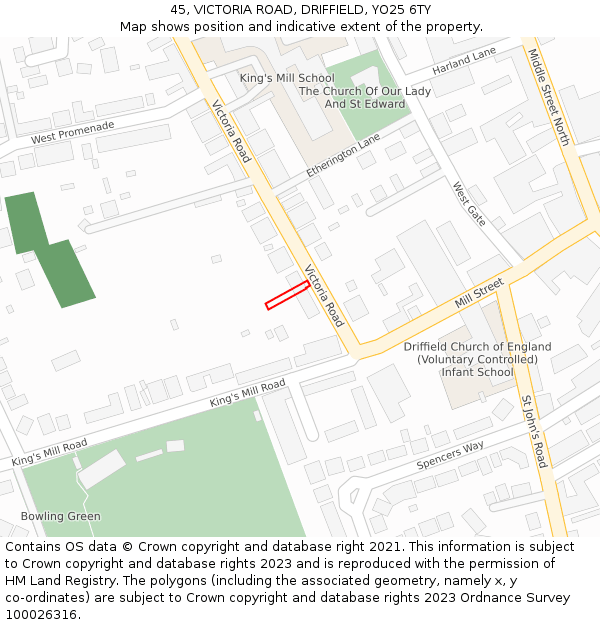 45, VICTORIA ROAD, DRIFFIELD, YO25 6TY: Location map and indicative extent of plot