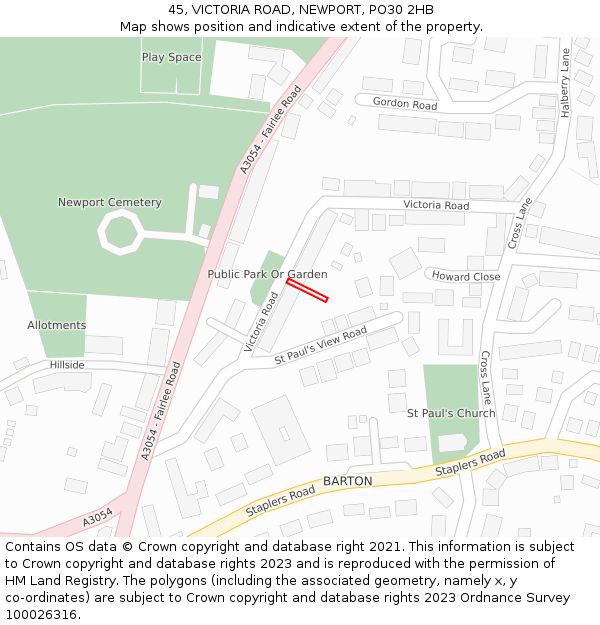 45, VICTORIA ROAD, NEWPORT, PO30 2HB: Location map and indicative extent of plot