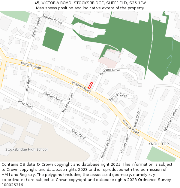 45, VICTORIA ROAD, STOCKSBRIDGE, SHEFFIELD, S36 1FW: Location map and indicative extent of plot