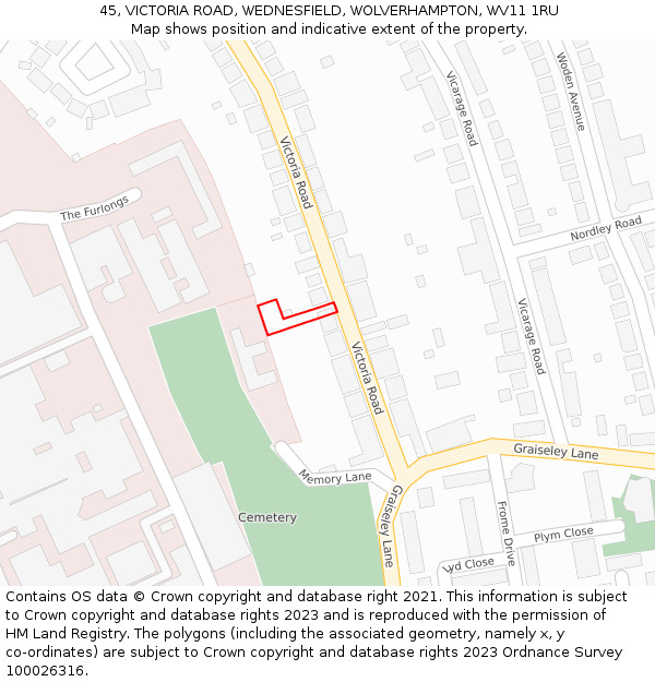 45, VICTORIA ROAD, WEDNESFIELD, WOLVERHAMPTON, WV11 1RU: Location map and indicative extent of plot