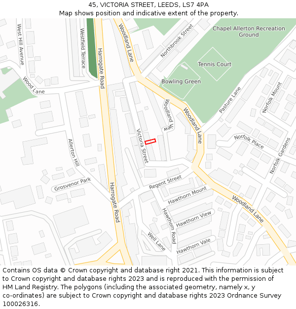 45, VICTORIA STREET, LEEDS, LS7 4PA: Location map and indicative extent of plot