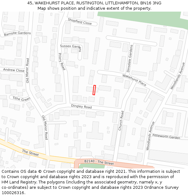 45, WAKEHURST PLACE, RUSTINGTON, LITTLEHAMPTON, BN16 3NG: Location map and indicative extent of plot