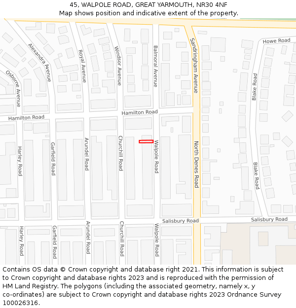 45, WALPOLE ROAD, GREAT YARMOUTH, NR30 4NF: Location map and indicative extent of plot