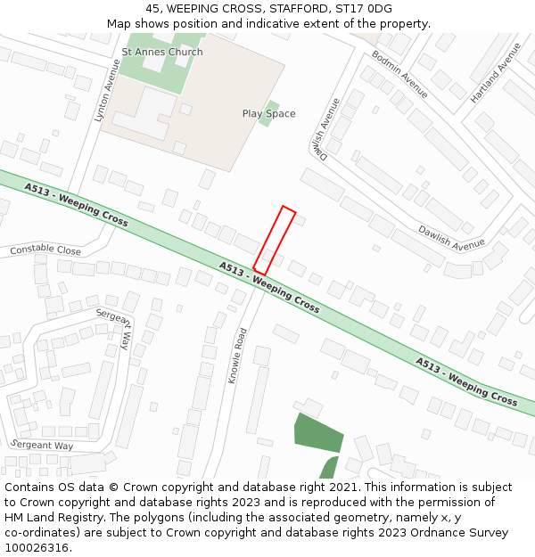 45, WEEPING CROSS, STAFFORD, ST17 0DG: Location map and indicative extent of plot