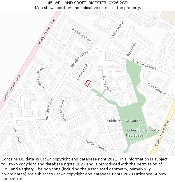 45, WELLAND CROFT, BICESTER, OX26 2GD: Location map and indicative extent of plot
