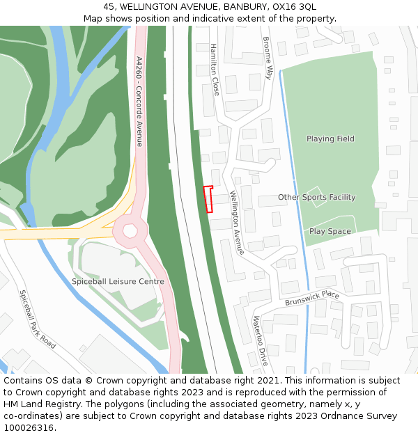 45, WELLINGTON AVENUE, BANBURY, OX16 3QL: Location map and indicative extent of plot