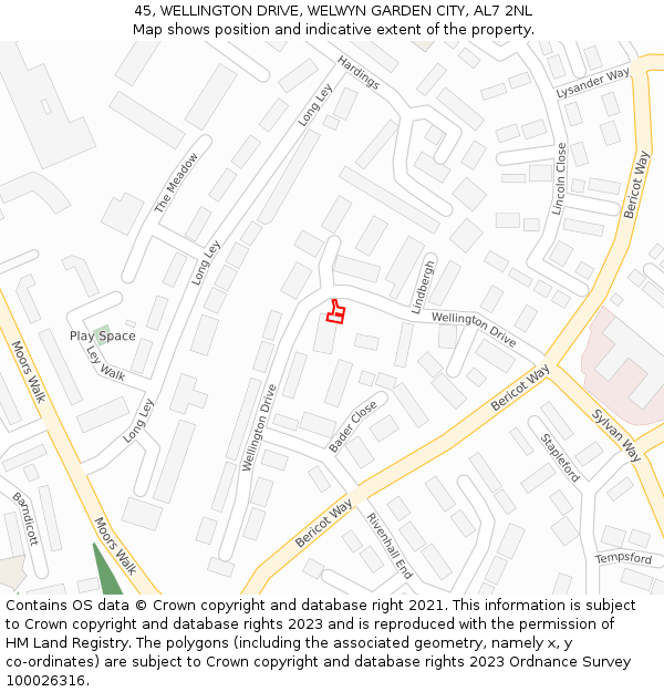 45, WELLINGTON DRIVE, WELWYN GARDEN CITY, AL7 2NL: Location map and indicative extent of plot