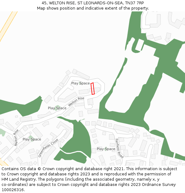 45, WELTON RISE, ST LEONARDS-ON-SEA, TN37 7RP: Location map and indicative extent of plot