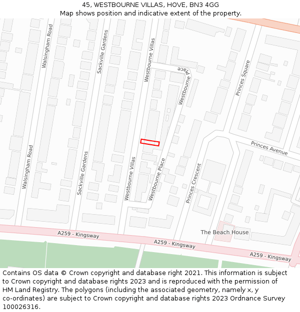45, WESTBOURNE VILLAS, HOVE, BN3 4GG: Location map and indicative extent of plot