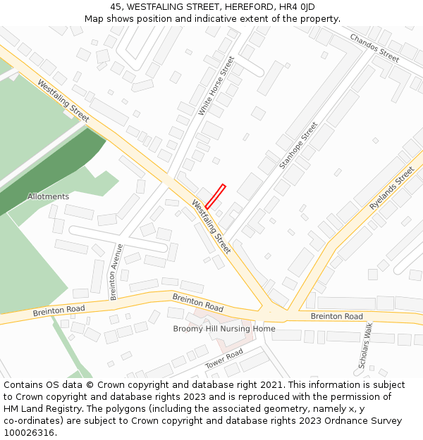 45, WESTFALING STREET, HEREFORD, HR4 0JD: Location map and indicative extent of plot