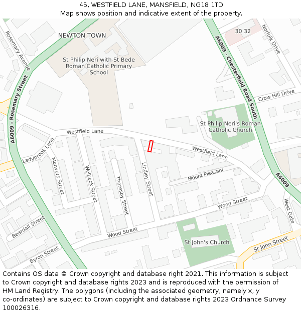 45, WESTFIELD LANE, MANSFIELD, NG18 1TD: Location map and indicative extent of plot