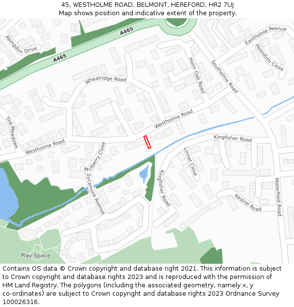 45, WESTHOLME ROAD, BELMONT, HEREFORD, HR2 7UJ: Location map and indicative extent of plot