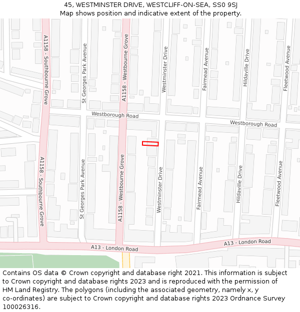 45, WESTMINSTER DRIVE, WESTCLIFF-ON-SEA, SS0 9SJ: Location map and indicative extent of plot