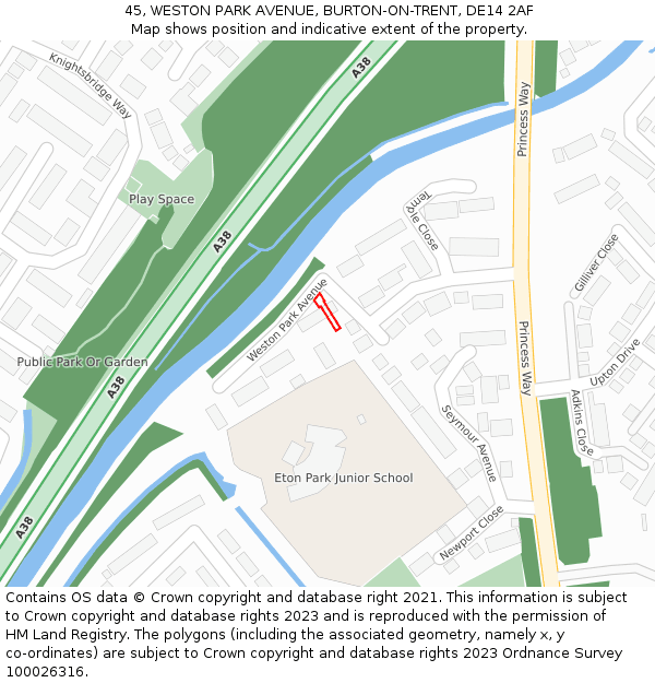 45, WESTON PARK AVENUE, BURTON-ON-TRENT, DE14 2AF: Location map and indicative extent of plot