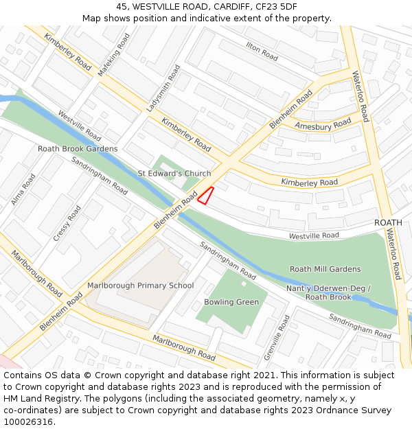 45, WESTVILLE ROAD, CARDIFF, CF23 5DF: Location map and indicative extent of plot